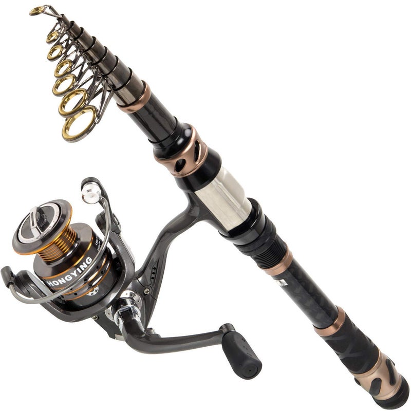 PLUSINNO Fishing Rod and Reel Combos - Carbon Fiber Telescopic Fishing Pole - Spinning Reel 12 +1 Shielded Bearings Stainless Steel BBï¼ŒTravel Saltwater Freshwater Full Kit 5.91FT - Image 1